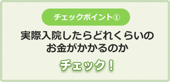 チェックポイント①実際入院したらどれくらいの
      お金がかかるのかチェック！